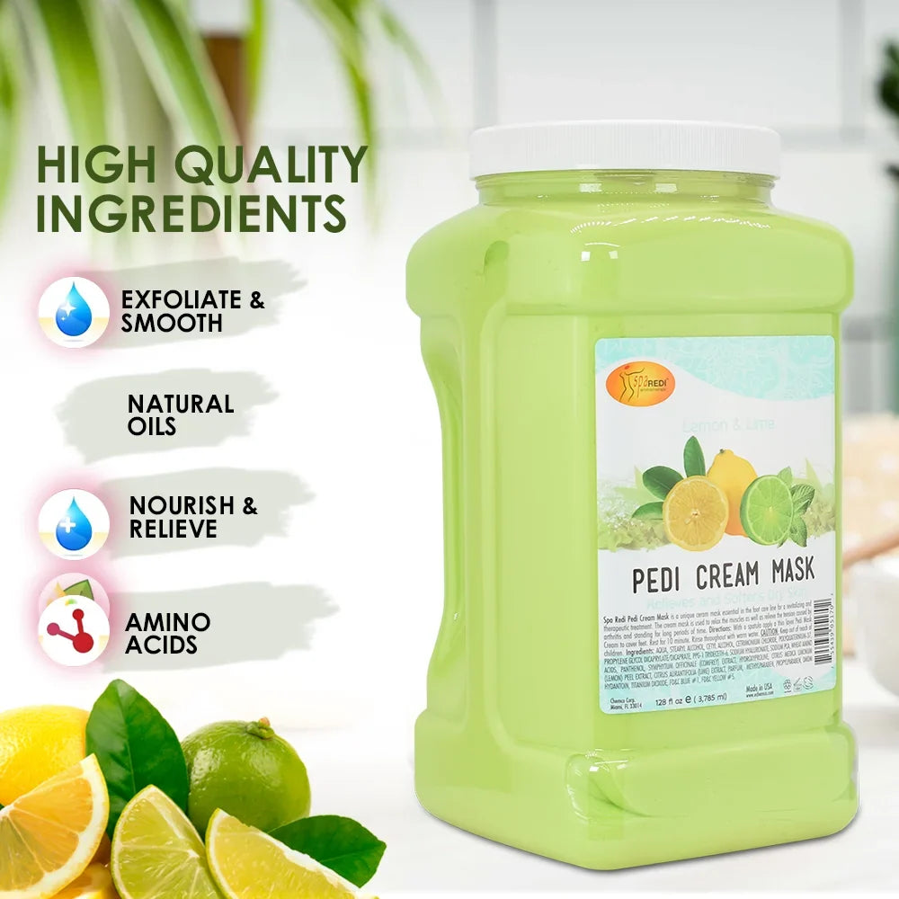 SPA REDI - Body and Foot Cream Mask, Lemon, 128 Oz - Pedicure Massage Tired Feet and Body, Hydrating, Fresh Skin - Infused with Hyaluronic Acid, Amino Acids, Panthenol, Comfrey Extract