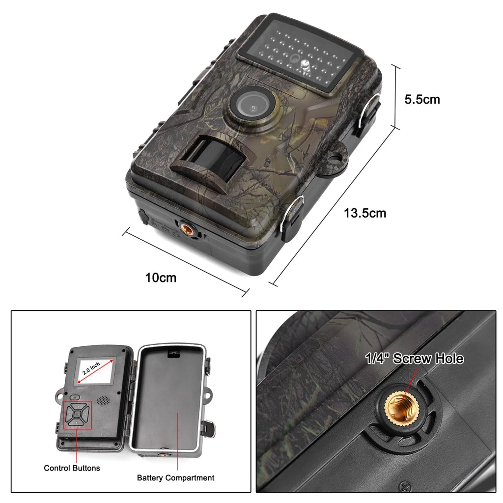 Eccomum 1080P Trail Camera 16MP Wildlife Camera Tracking Camera with 2.0 Inch TFT Color Screen 0.8s Trigger Time Supports Infrared Night Vision Motion Activated IP66 Waterproof
