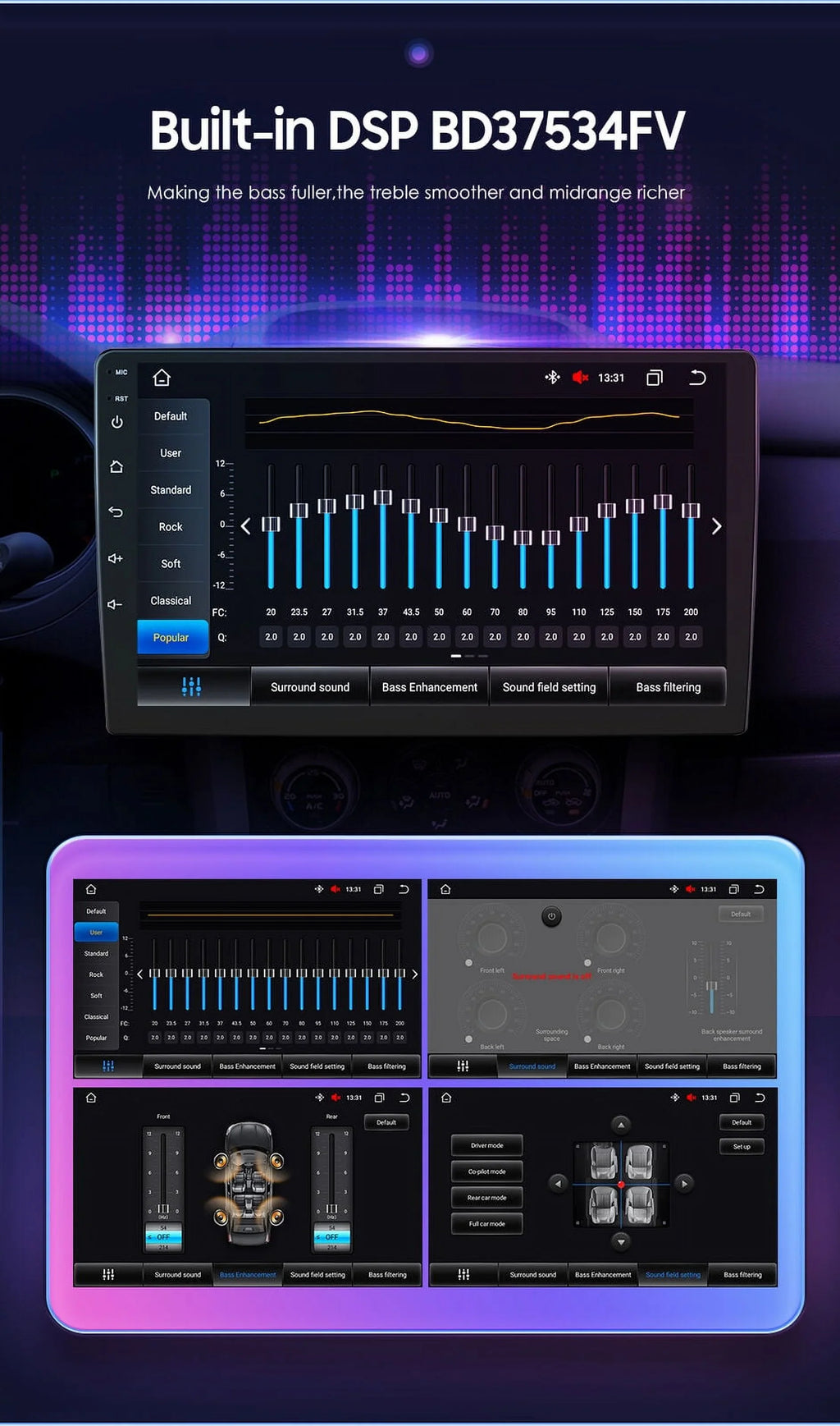 10'' 2Din Android QLED Car Stereo Nav GPS Radio DSP CarPlay 8Core 4+32GB