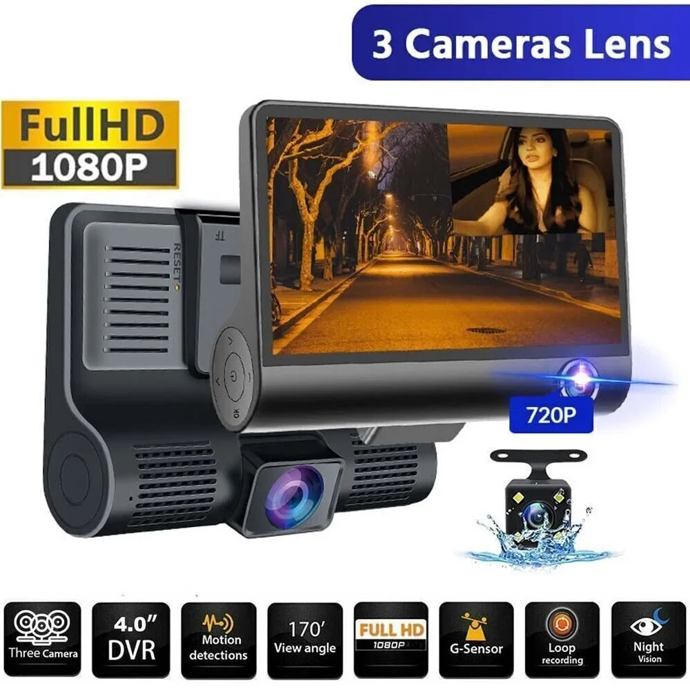 TASHHAR Car Dual Lens Dash Cam 1080P 4" HD DVR Front/Rear/Built-In Video Camera Driving Recorder G-Sensor, Motion Detection and Parking Monitoring