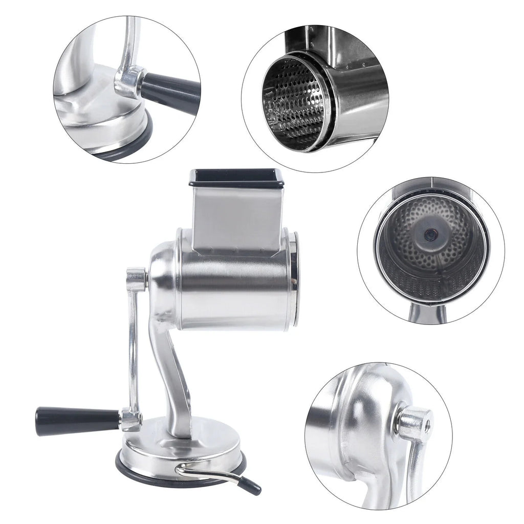 OUKANING Stainless Steel Cheese Food Grater Rotary Drum Slicer Shredder Grinder with 5 Blades