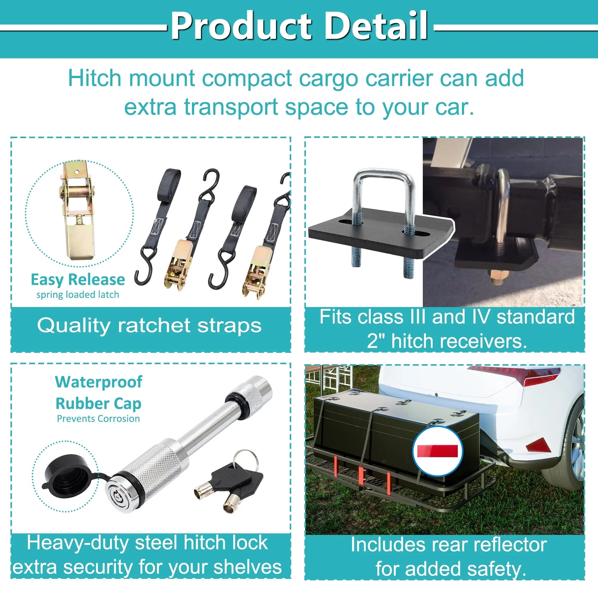 60" x 24" x 6" Hitched Mounted Folding Cargo Basket with a 500 lb Capacity Car SUV Truck Trailer, Black