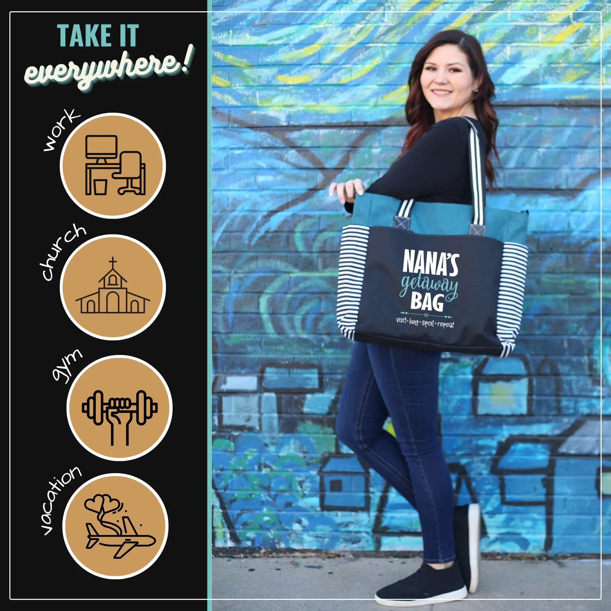 Nana Getaway LouLou Teal Tote Bag Grandmothers