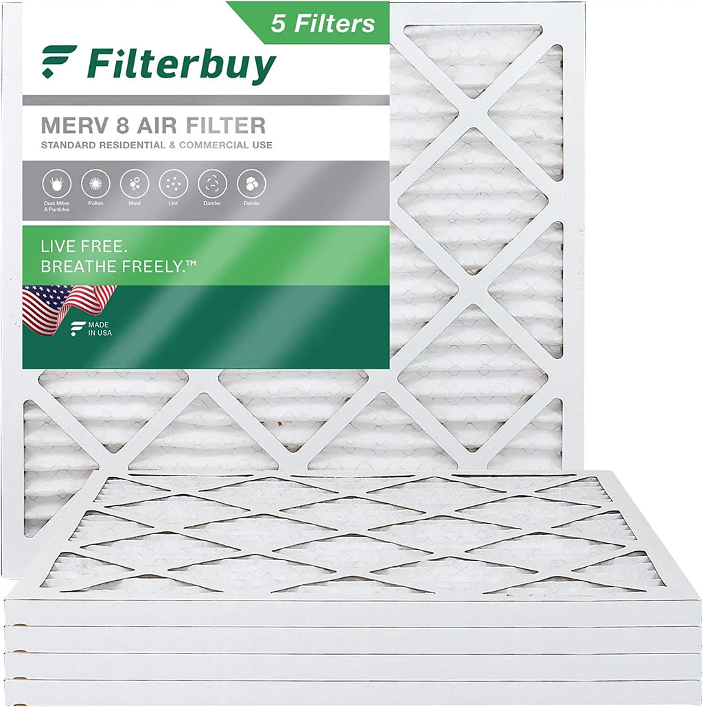 Filterbuy 19x19x1 MERV 8 Pleated HVAC AC Furnace Air Filters (5-Pack)