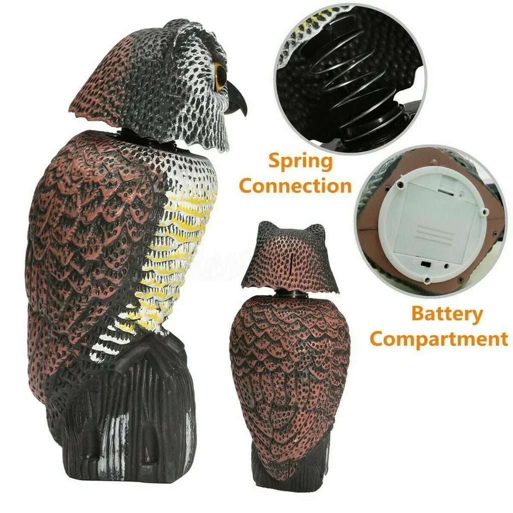 Owl Decoy 360 Rotate Head to Scare Birds, Scarecrow Owl Decoy Statue Realistic Scary Sounds & Shadow Fake Owl Outdoor Pest Bird Deterrent Patio Yard Garden Protector