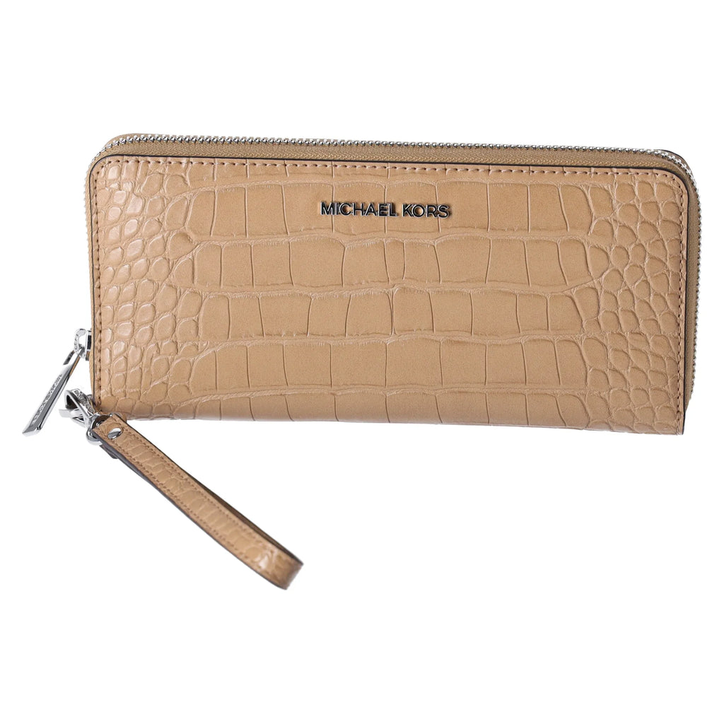 Michael Kors Jet Set Travel Large Continental Wallet Croc Embossed Camel