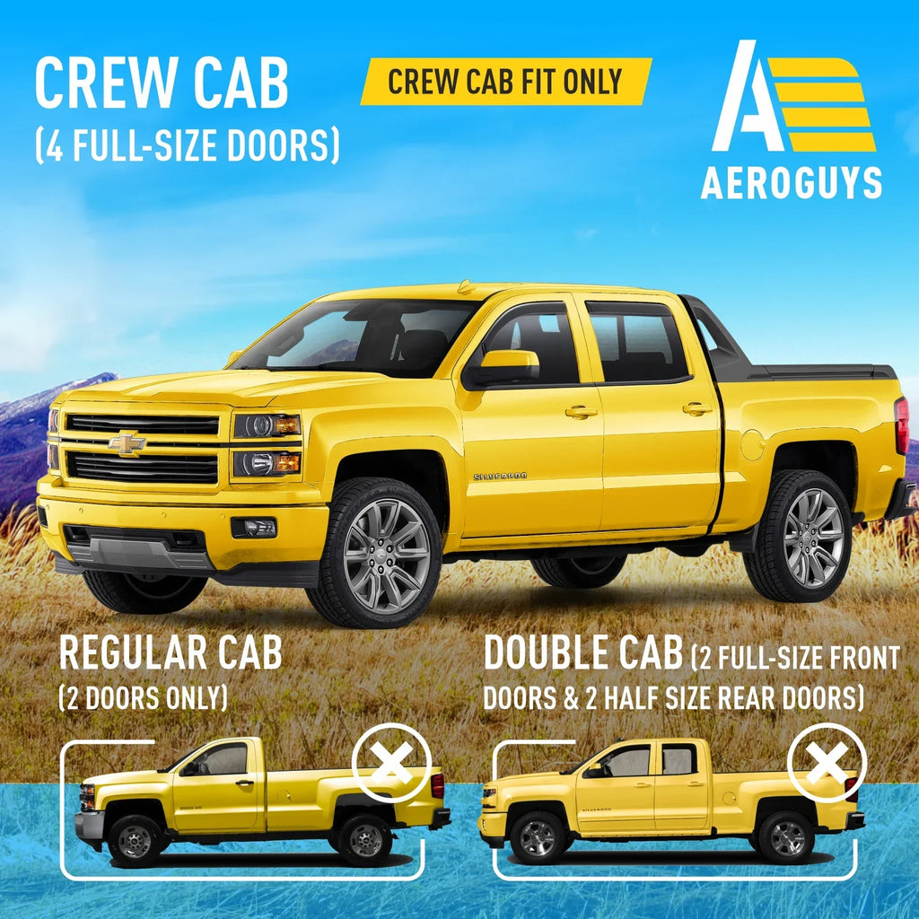 AEROGUYS In-Channel Window Deflectors Extra Long-lasting Window Visors Rain Guards Fit Chevrolet (Chevy) Silverado 1500 2014-2018 Crew Cab, Sun Visors, Wind Vent Visors, Truck Accessories -4pcs. AG0421