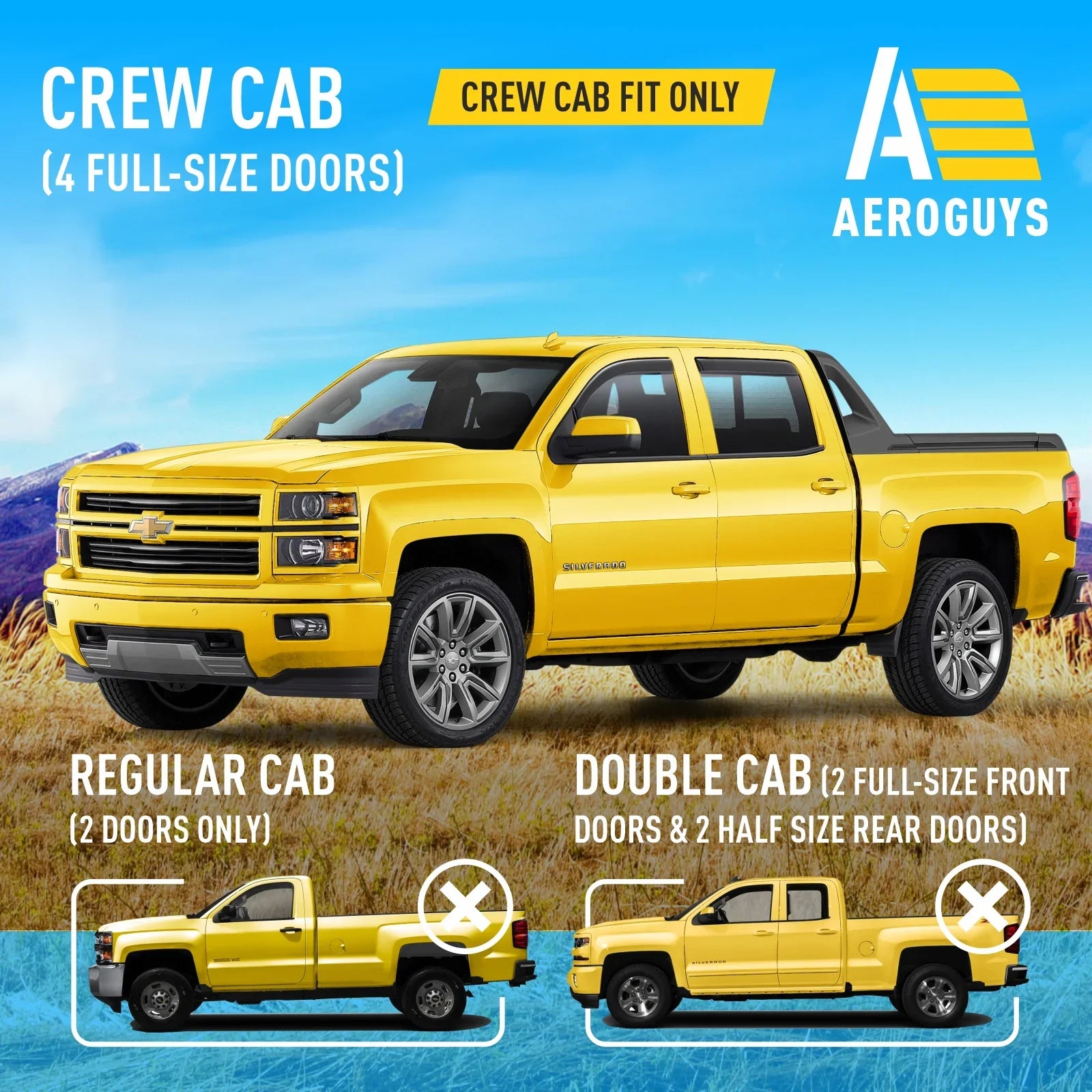 AEROGUYS In-Channel Window Deflectors Extra Long-lasting Window Visors Rain Guards Fit Chevrolet (Chevy) Silverado 1500 2014-2018 Crew Cab, Sun Visors, Wind Vent Visors, Truck Accessories -4pcs. AG0421
