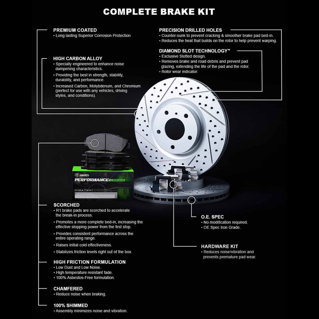 R1 Concepts Front Brakes and Rotors Kit |Front Brake Pads| Brake Rotors and Pads| Pemance Sport Brake Pads and Rotors |Hardware WBSH1-68016