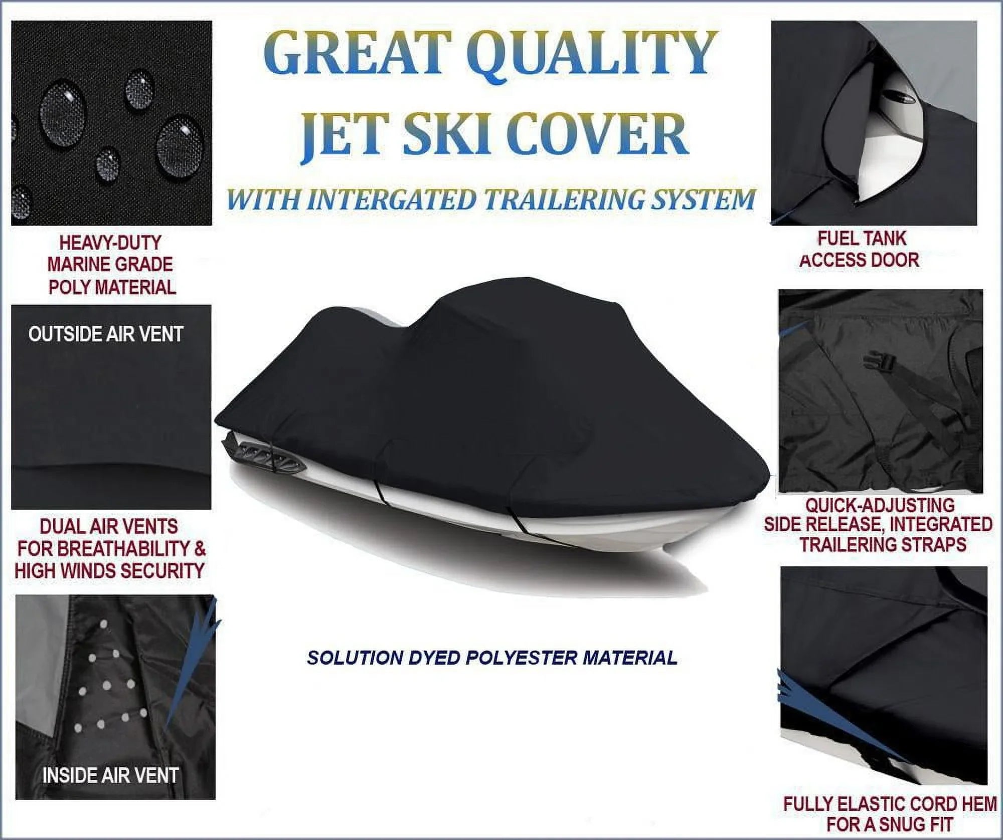 BLACK 600 DENIER JetSki Coating JET SKI Shield Kawasaki Ultra 310X 2014 2015 2016 2017 2018 2019 2020 2021 2022