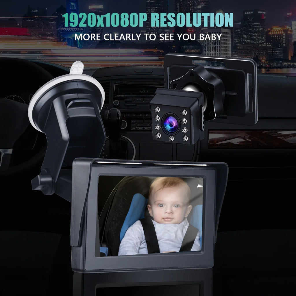 Andoer Crystal Clear View Baby Car Mirror Camera, 1080P Night Vision, Adjustable Angle, Long Cable