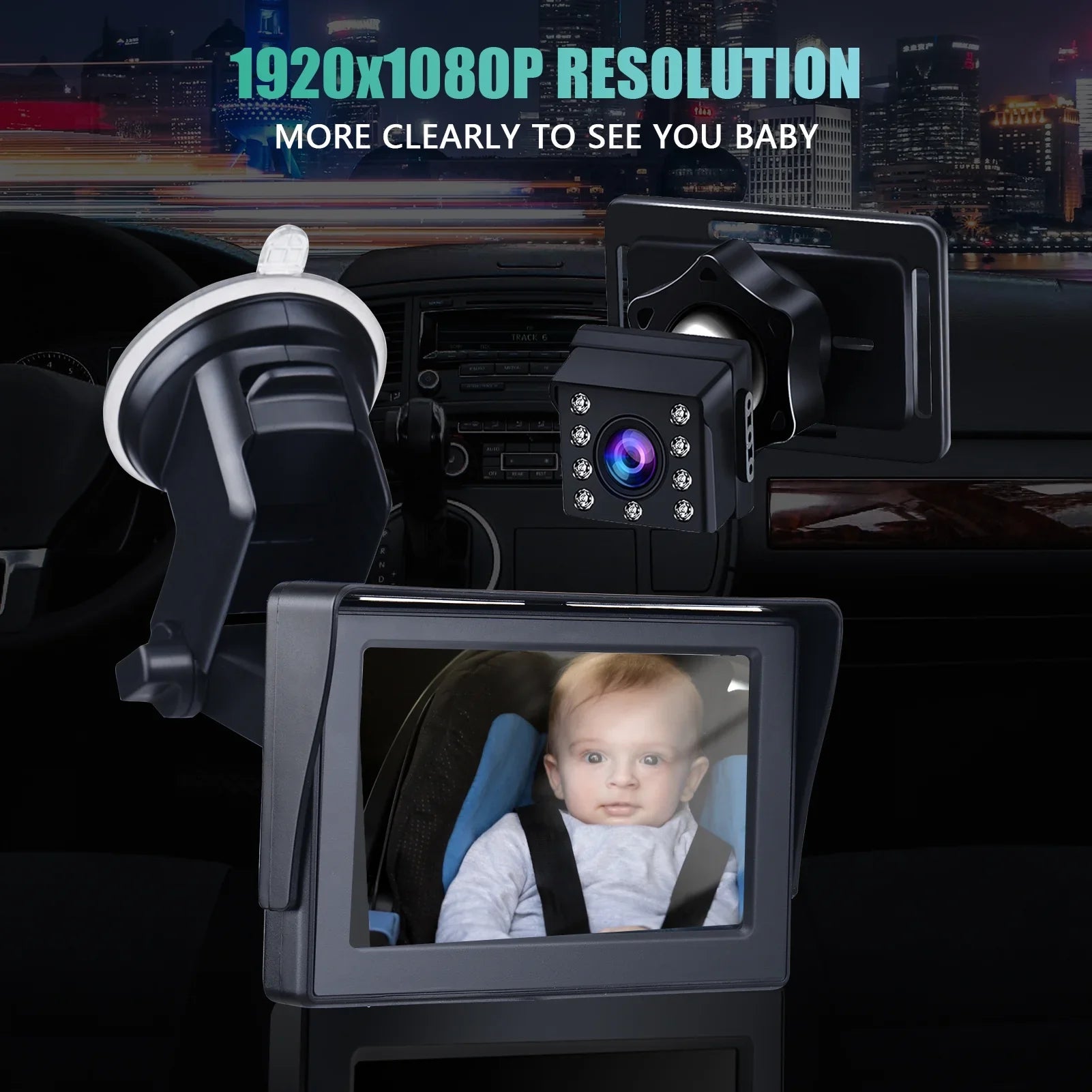 Andoer Crystal Clear View Baby Car Mirror Camera, 1080P Night Vision, Adjustable Angle, Long Cable