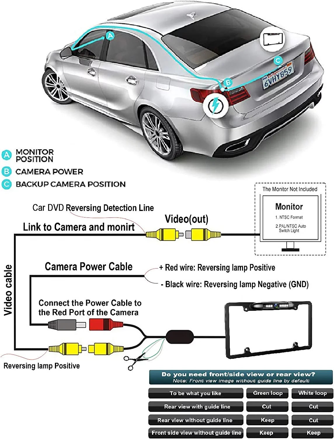 Backup Camera Rearview License Plate Frame JVC KWV230BT KW-V230BT Black