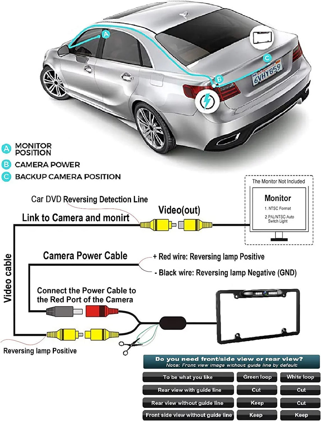 Backup Camera Rearview License Plate Frame ALPINE INE-W960 INEW960 Black