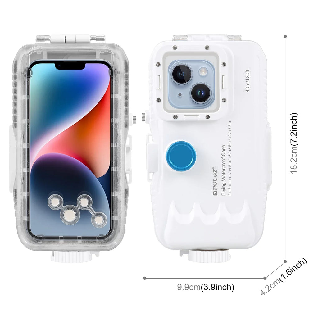 PULUZ 40M131ft Waterproof Phone Case Diving Case Smartphone Underwater Housing Protective Case with Red Filter Neck Strap Cleaning Cloth Replacement 14/ 14 / 13/ 13 / 12/ 12 P