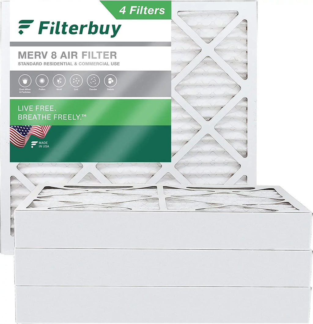 Filterbuy 25x25x4 MERV 8 Pleated HVAC AC Furnace Air Filters (4-Pack)