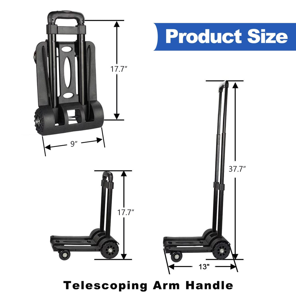 siisll Big Capacity Heavy Duty Folding Hand Truck Luggage Cart Moving Lightweight Utility Cart Luggage Folding Cart with Wheels Collapsible Platm Cart Home, Office and Travel Use. Black