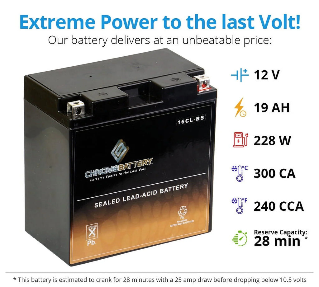 Chrome Battery Yb16cl-bs Pwc Battery Kawasaki (jet Ski) Js300 Ts, Sx Year (86-91)
