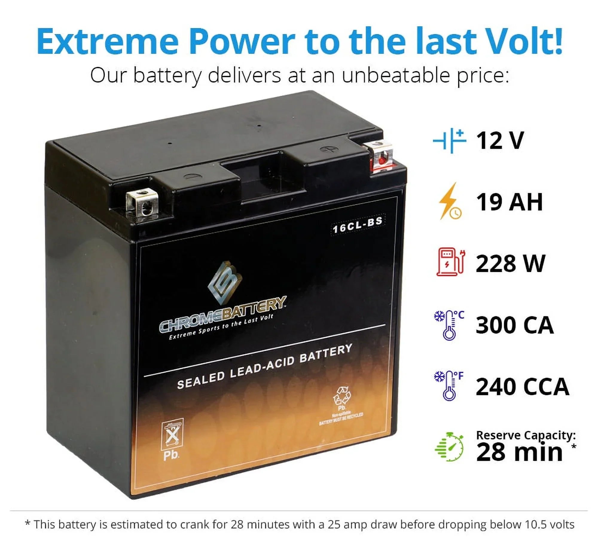 Chrome Battery Yb16cl-bs Pwc Battery Kawasaki (jet Ski) Js300 Ts, Sx Year (86-91)