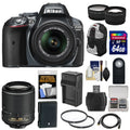 Nikon D5300 Digital SLR Camera & 18-55mm G VR II Lens (Grey) with 55-200mm VR II Lens + 64GB Card + Backpack + Battery & Charger + Tele/Wide Lens Kit