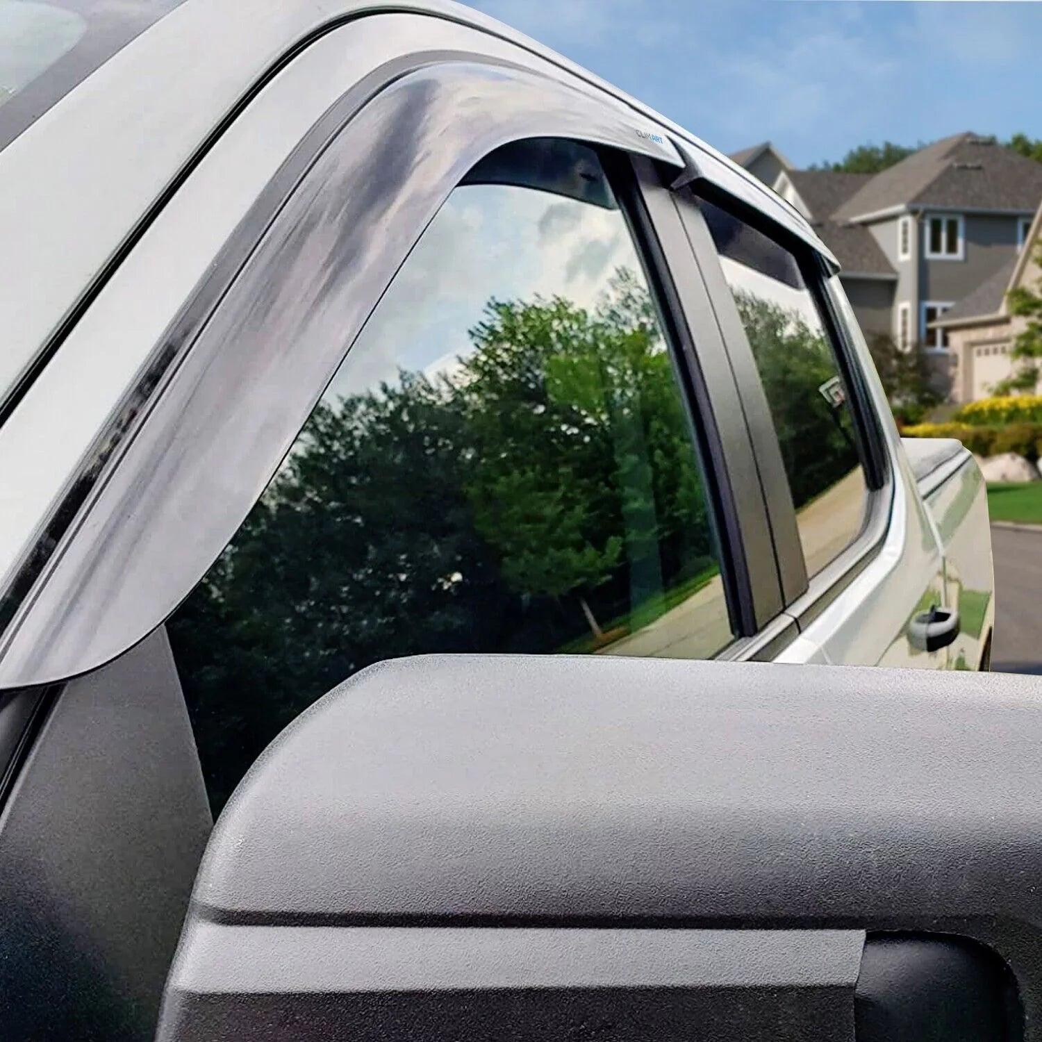 CLIM ART Incredibly Long-lasting Rain Guards with Chevrolet (Chevy) Silverado/GMC Sierra 1500 2019-2024 Crew Cab, Truck Accessories, Tape-on Window Deflectors, Vent Window Visors, 4pcs- 419160