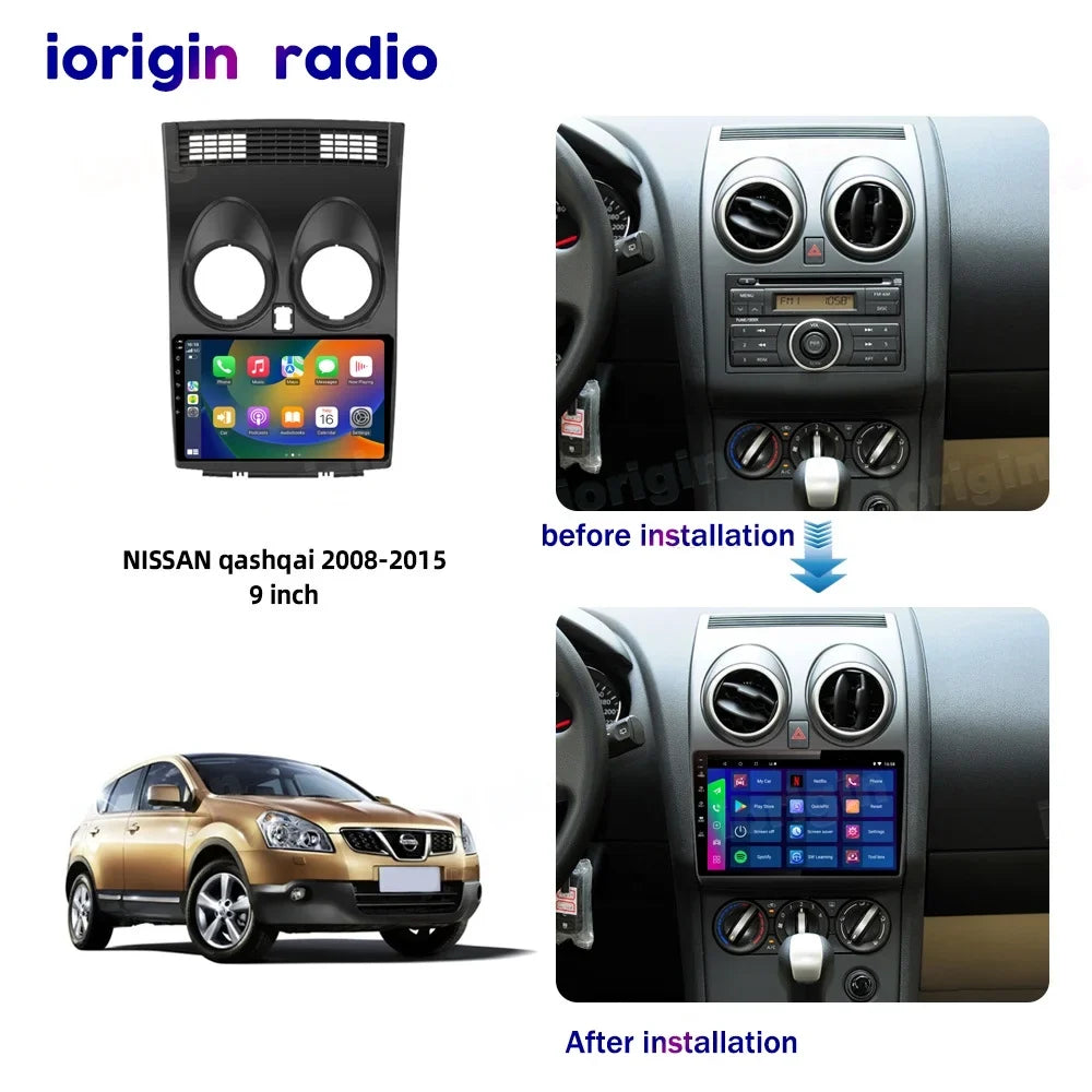 9" Android 12 Car Stereo Radio GPS CarPlay Nissan Qashqai 1 J10 2006-2013 2+32G with Spare Camera