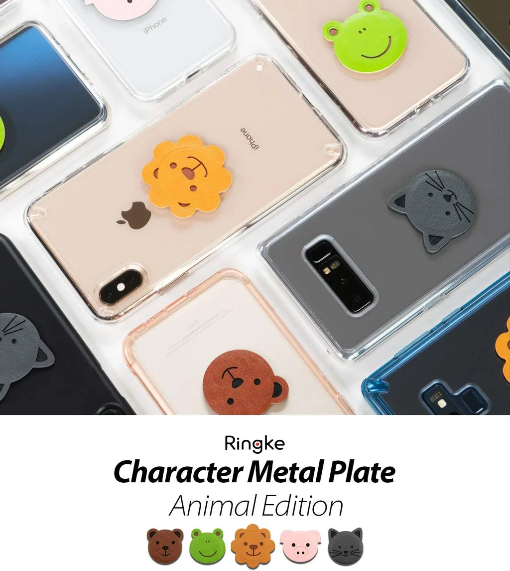 Ringke Magnetic Character Metal Plate Kit - Animal Edition (5 Pack, 1 Each) with 3M Adhesive Pad with Magnet Phone Car Mount Holder Smartphone, iPad, Tablet, and Other Devices