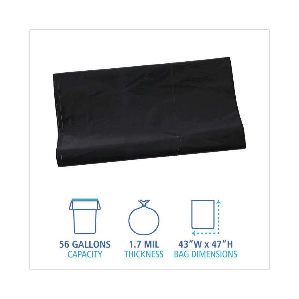 Boardwalk Linear Low Density Industrial Trash Bags, 56 gal, 1.7 mil, 43 x 47, Black, 100/Carton