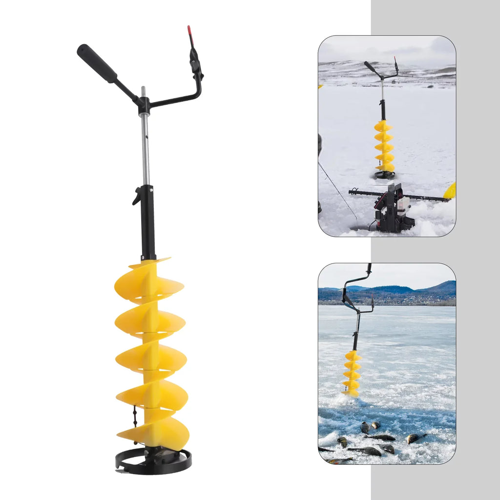 Miumaeov Cordless Nylon Ice Drill Auger 8" Dia. W/ICE Scoop Chipper/Universal Drill Adapter/Ice Fishing Rod Rack and 1 Set Blades