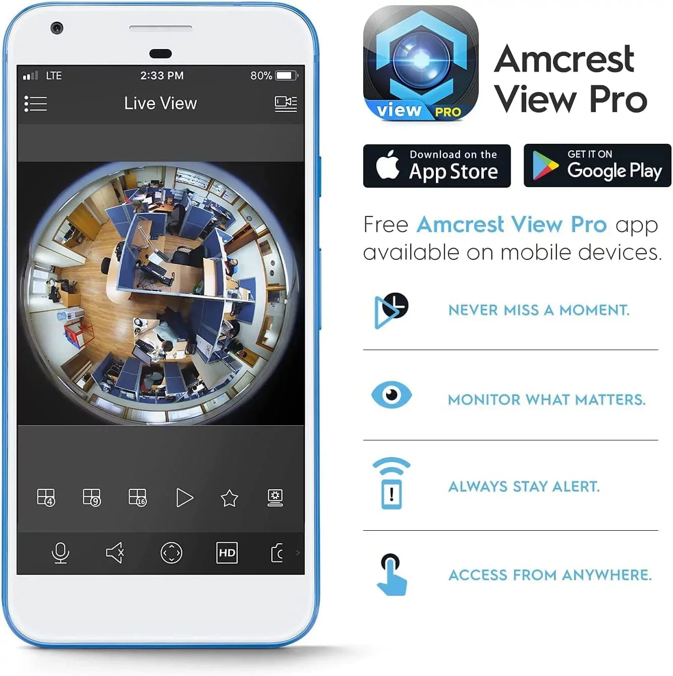 Amcrest 5-Megapixel Fisheye Camera, UltraHD Security PoE Camera Indoor, 1.4mm Lens, 33ft Nightvision, 360° Panoramic Camera Protection Cloud and MicroSD Recording, IP5M-F1180EW (White)