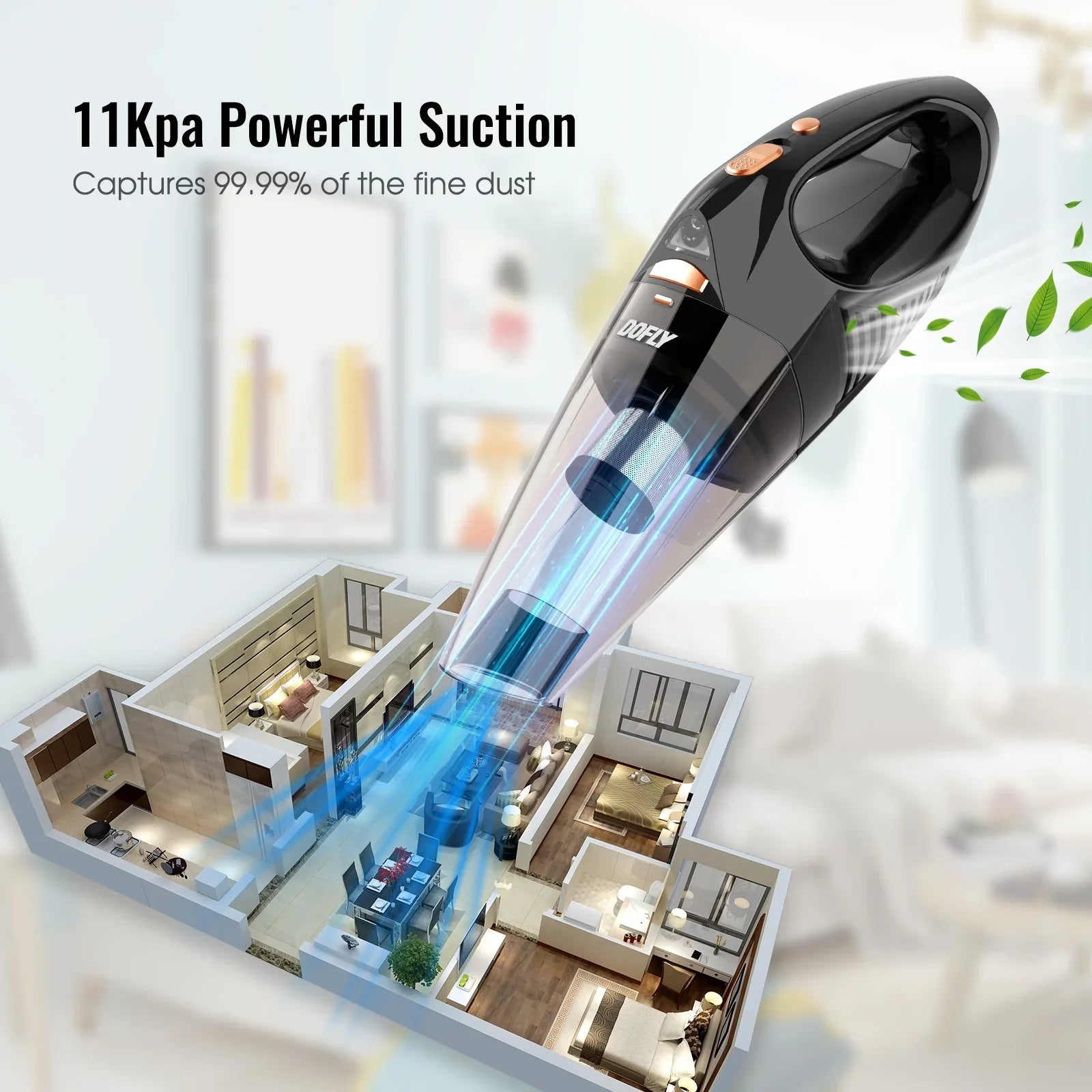 DOFLY Rechargeable Vacuum Cleaner Cordless, Upgraded 11000PA Super Suction Stick Vacuum Cleaner, Handheld Vacuum Cordless Stick Vacuum with LED Light(AK-007A-Pro)