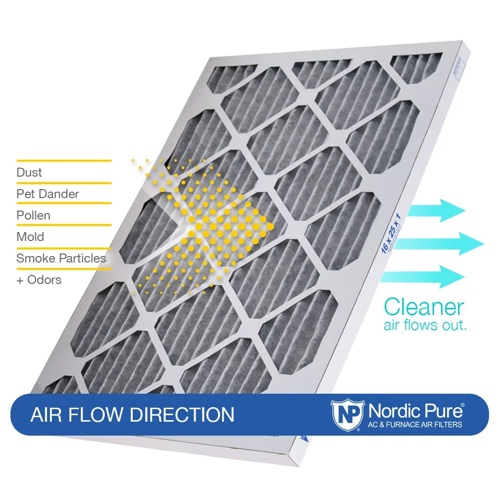 14x25x1 (13_1/2x24_1/2) Furnace Air Filters MERV 10 Pleated Plus Carbon 3 Pack