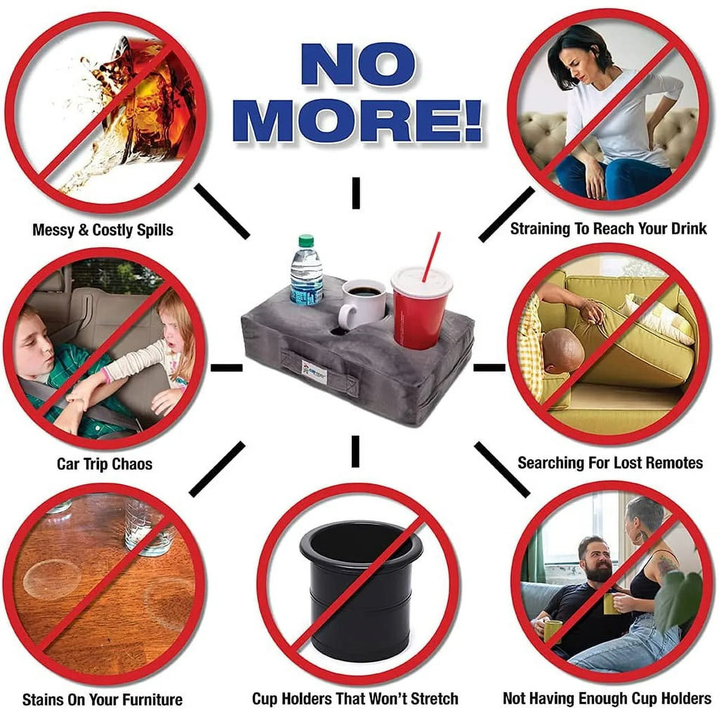 Cup Cozy Pillow (Black Faux Leather) *As Seen on TV*- The World's BEST Cup Holder. Keep drinks close and prevent spills. Use it anywhere-Couch, floor, bed, man cave, car, RV, park, beach and more!