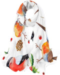 Hyjoy Christmas Watercolor Bird with Leaves Long Silk Neck Scarf Lightweight Shawl Wrap Scarves Women Girls