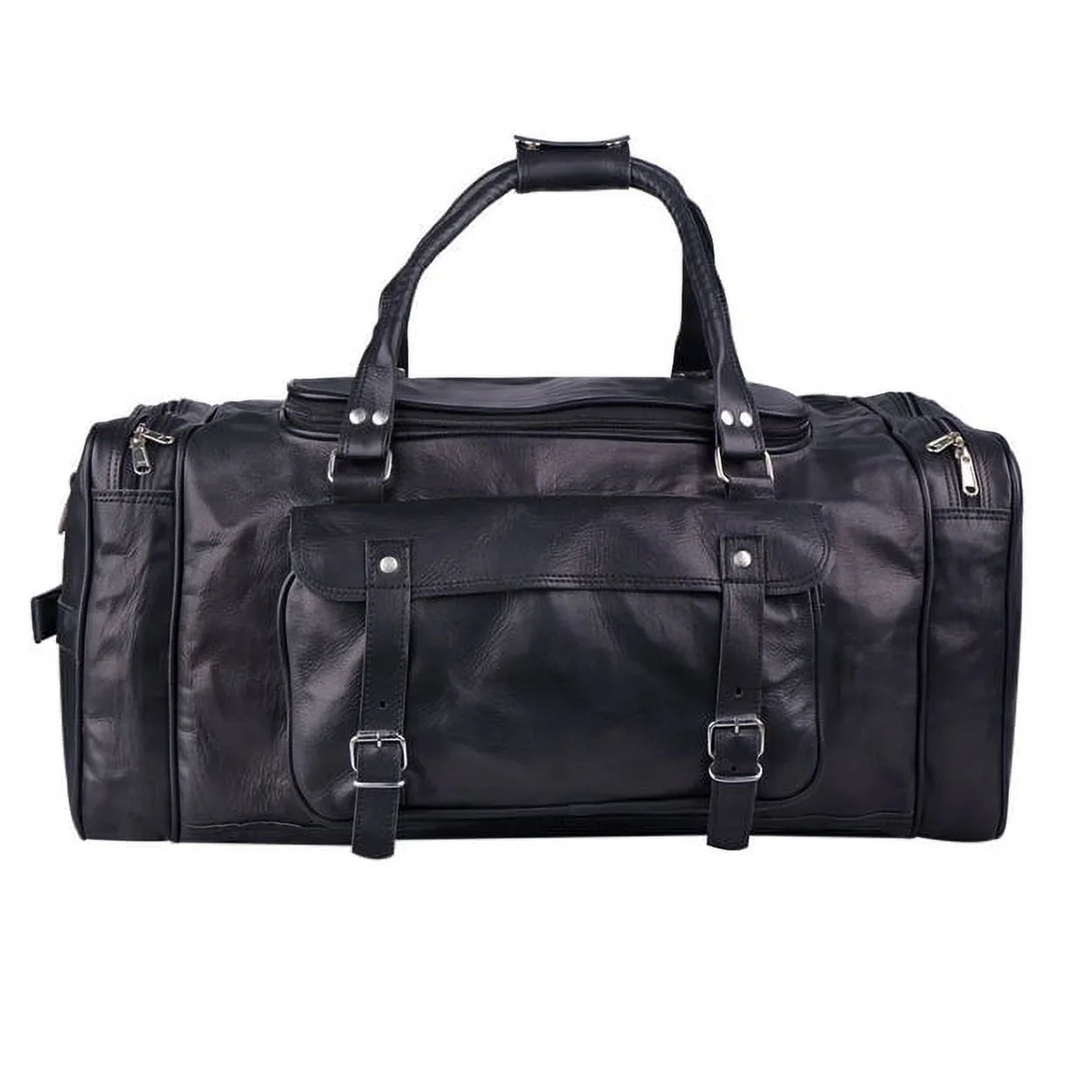 MaheTri 30" Black Leather Travel Duffel Weekender Bag Carry-on Overnight Bag Sports Duffel bag For men and Women