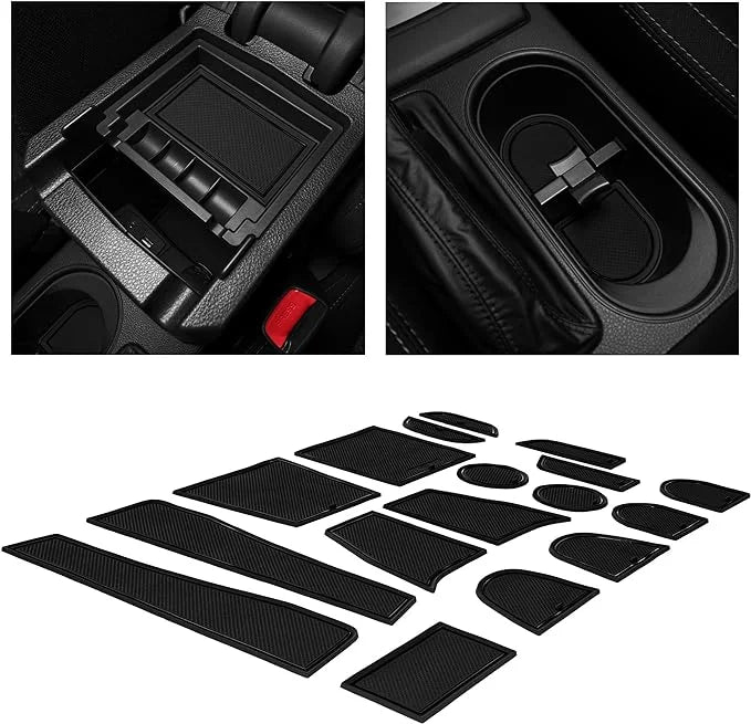 CupHolderHero Subaru Forester Accessories 2014-2018 Premium Custom Interior Non-Slip Anti Dust Cup Holder Inserts, Center Console Liner Mats, Door Pocket Liners 17-pc Set (Solid Black)