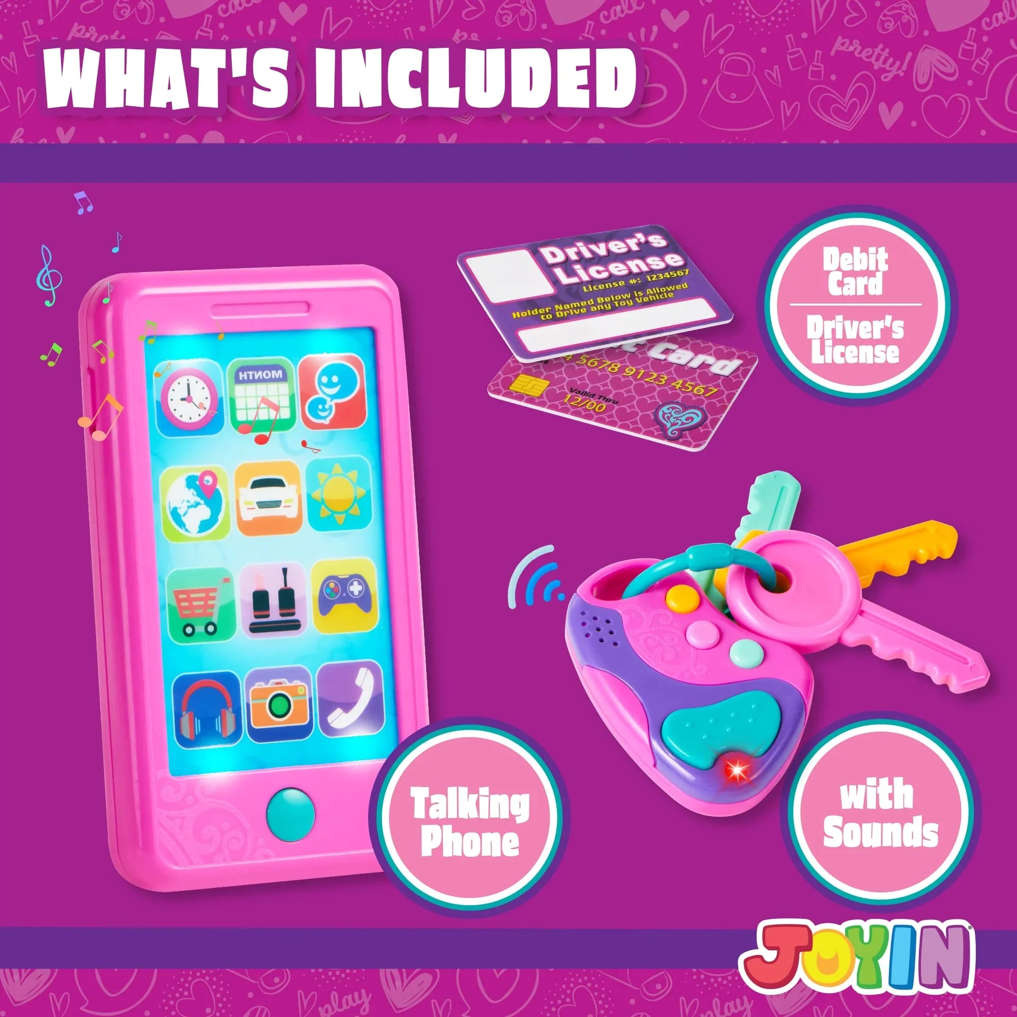 JOYIN Music Toy kids, Play-act Pretend Play Smart Phone, Keyfob Key Toy and Credit Cards Set, Kids Toddler Cellphone Toys 1 2 3 4 5 Year Old