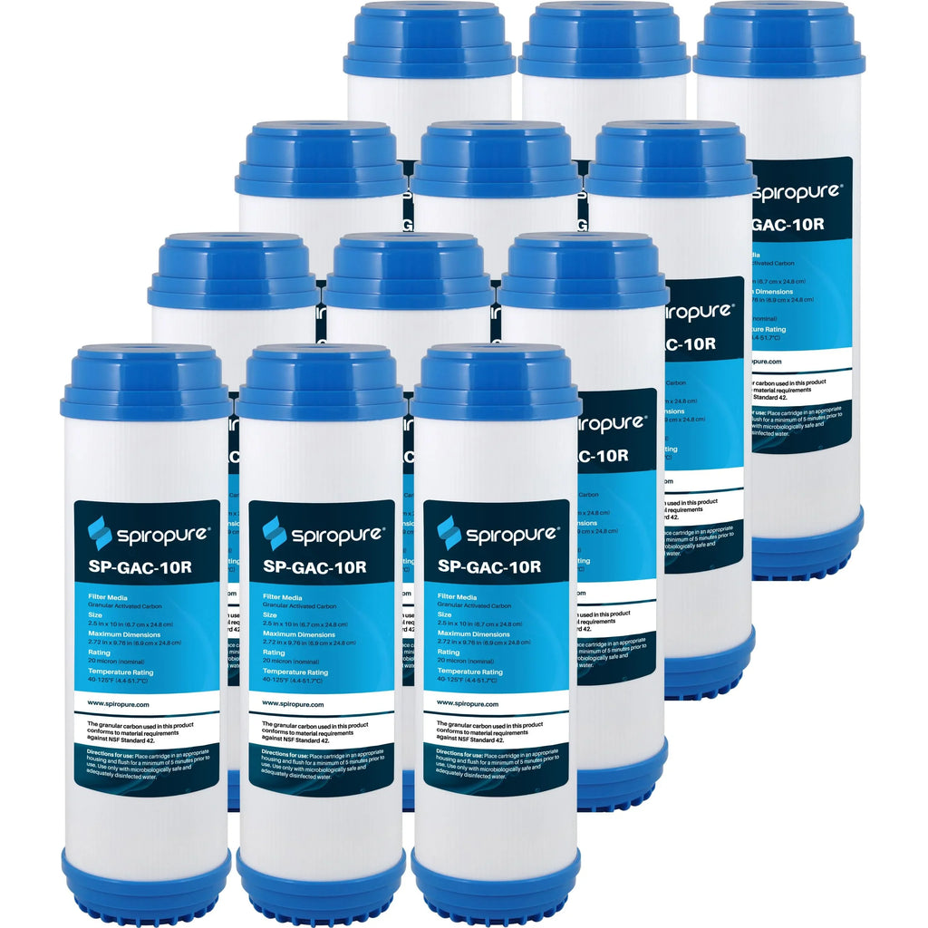 SpiroPure SP-GAC-10R 10x2.5 20 Micron Coconut Shell Granular Activated Carbon (GAC) Water Filter Cartridge CC-10 155155-43 (Case of 12)
