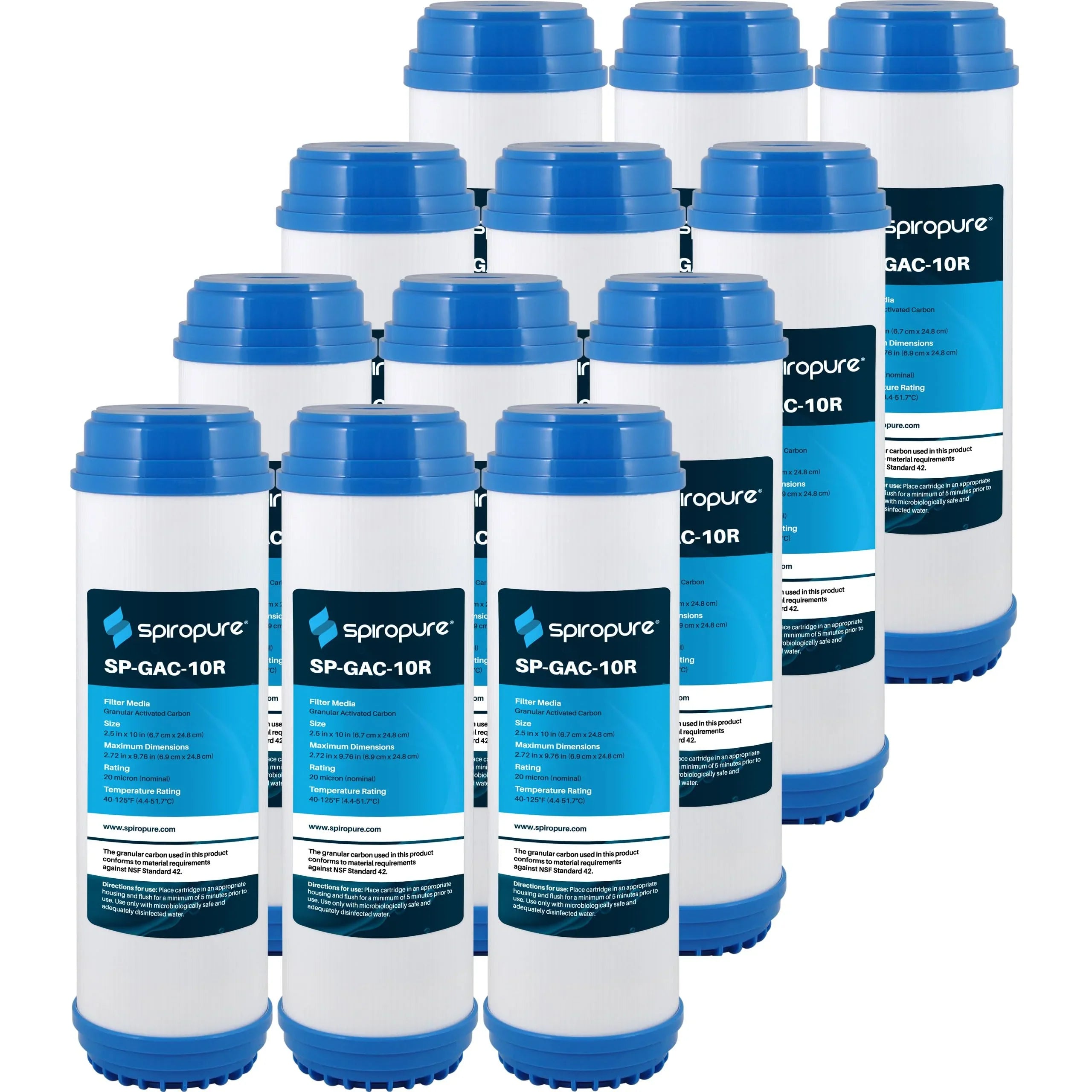 SpiroPure SP-GAC-10R 10x2.5 20 Micron Coconut Shell Granular Activated Carbon (GAC) Water Filter Cartridge CC-10 155155-43 (Case of 12)