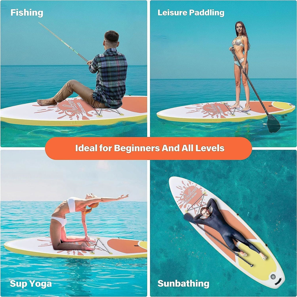 Deluxe Pink Inflatable Stand Up Paddle Board - Complete kit with multiple accessories and backpack easy carrying - 27.55 - Experience stability and ease with our versatile paddle board!