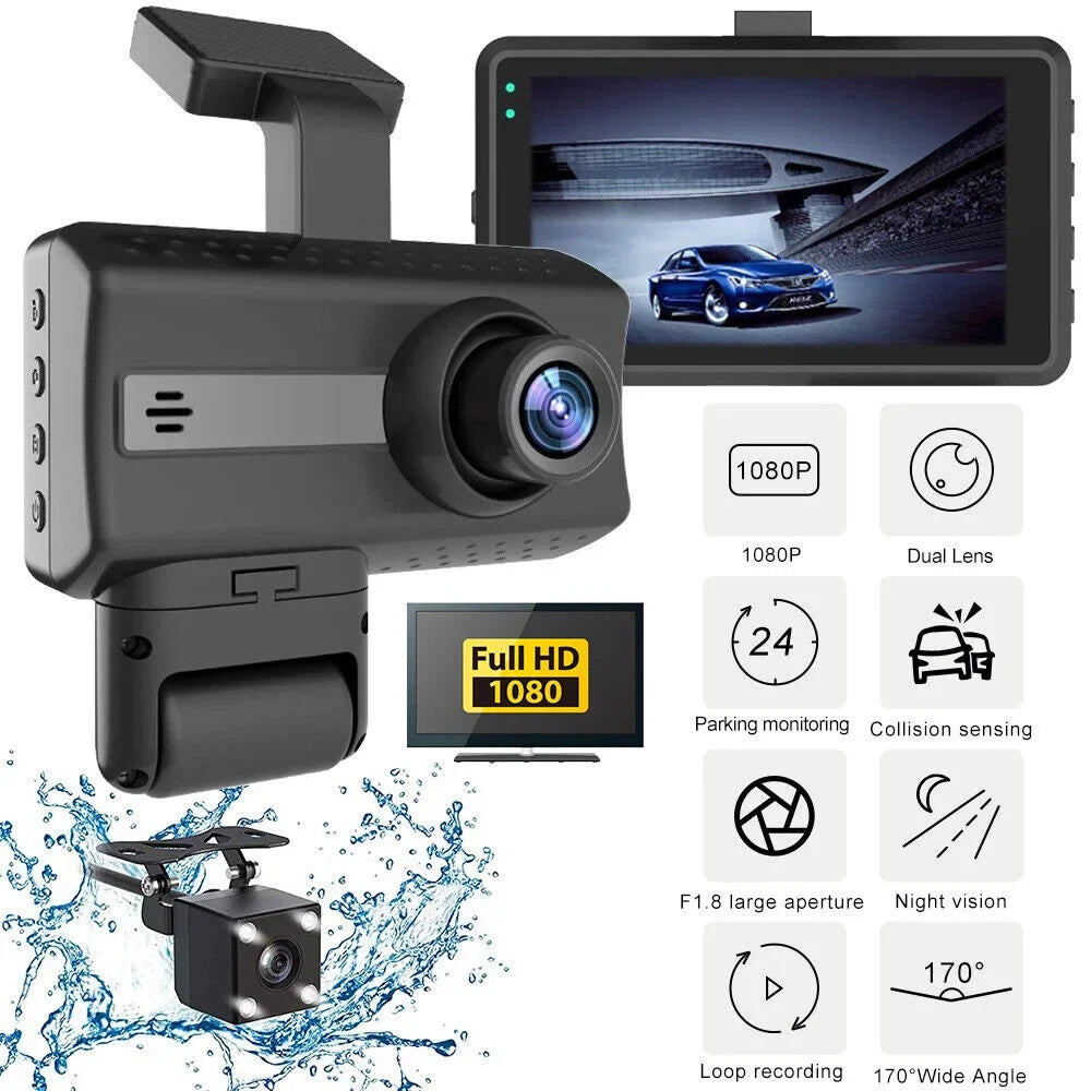 Onemayship Dual Lens Car Dash Cam Recorder G Sensor 1080P DVR Front and Rear Camera Video