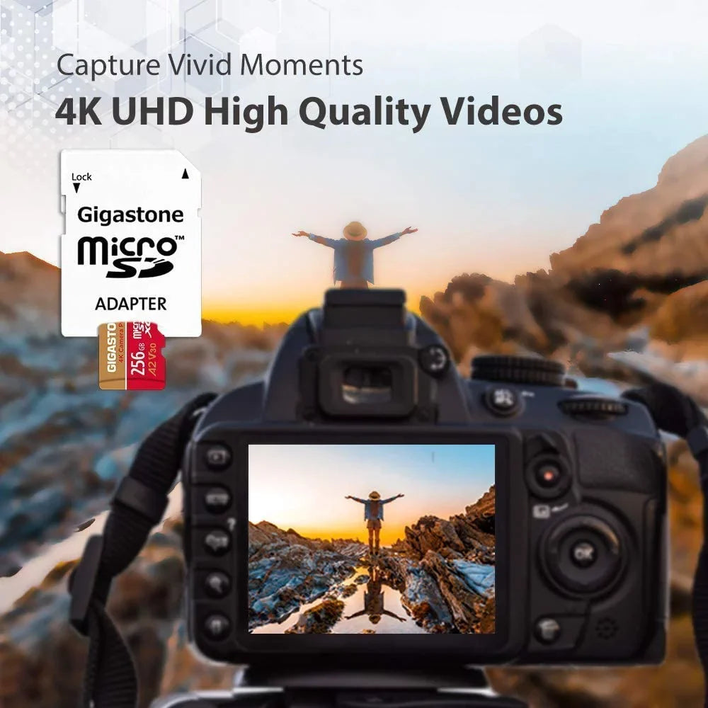 Gigastone 256GB Micro SD Card, 4K Video Recording, 4K Camera Pro, Suitable with Nintendo Switch, Dash Cam, GoPro Cameras, R/W up to 100/50 MB/s, Micro SDXC UHS-I A1 V30 Class 10, 2 Pack (2x256GB)