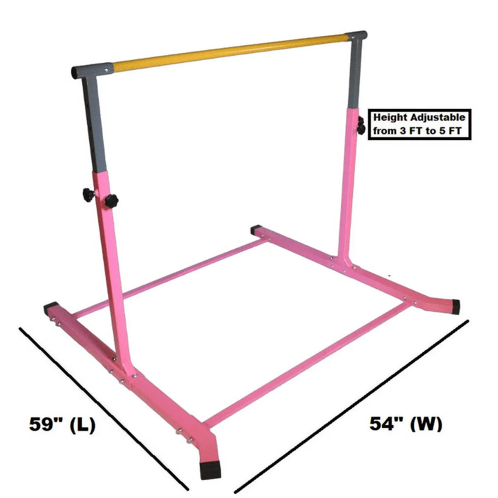 5 Star-TD Pink Gymnastic Kip Bar - Adjustable 3-5FT Junior Training Equipment, Heavy Duty Horizontal Bar with Curved Legs Kids Home Gym, Strong and Long-lasting