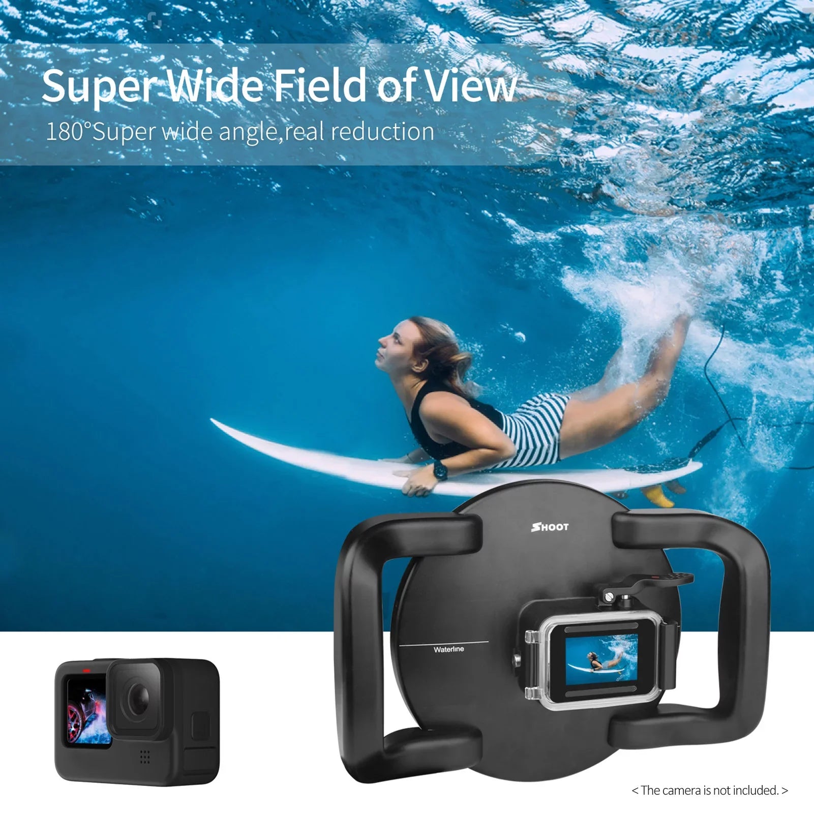 Waterproof Dome Port Case 9 Black and 10 SHOOT XTGP559, Dual Handle, 45m Waterproof, 180° Wide Angle
