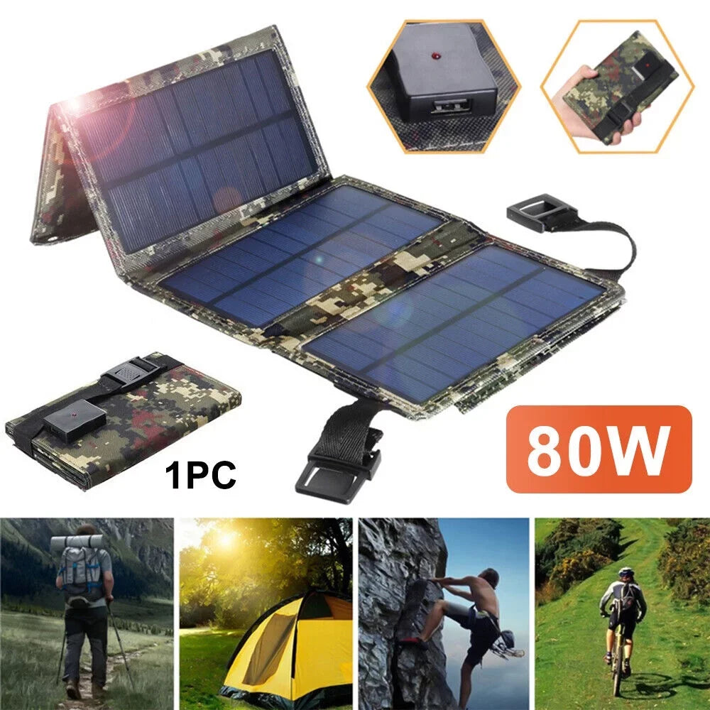 Jahy2Tech Foldable Outdoor 80W USB Solar Panel Portable Phone Charger Camping Hiking Rechargeable Battery High Standard