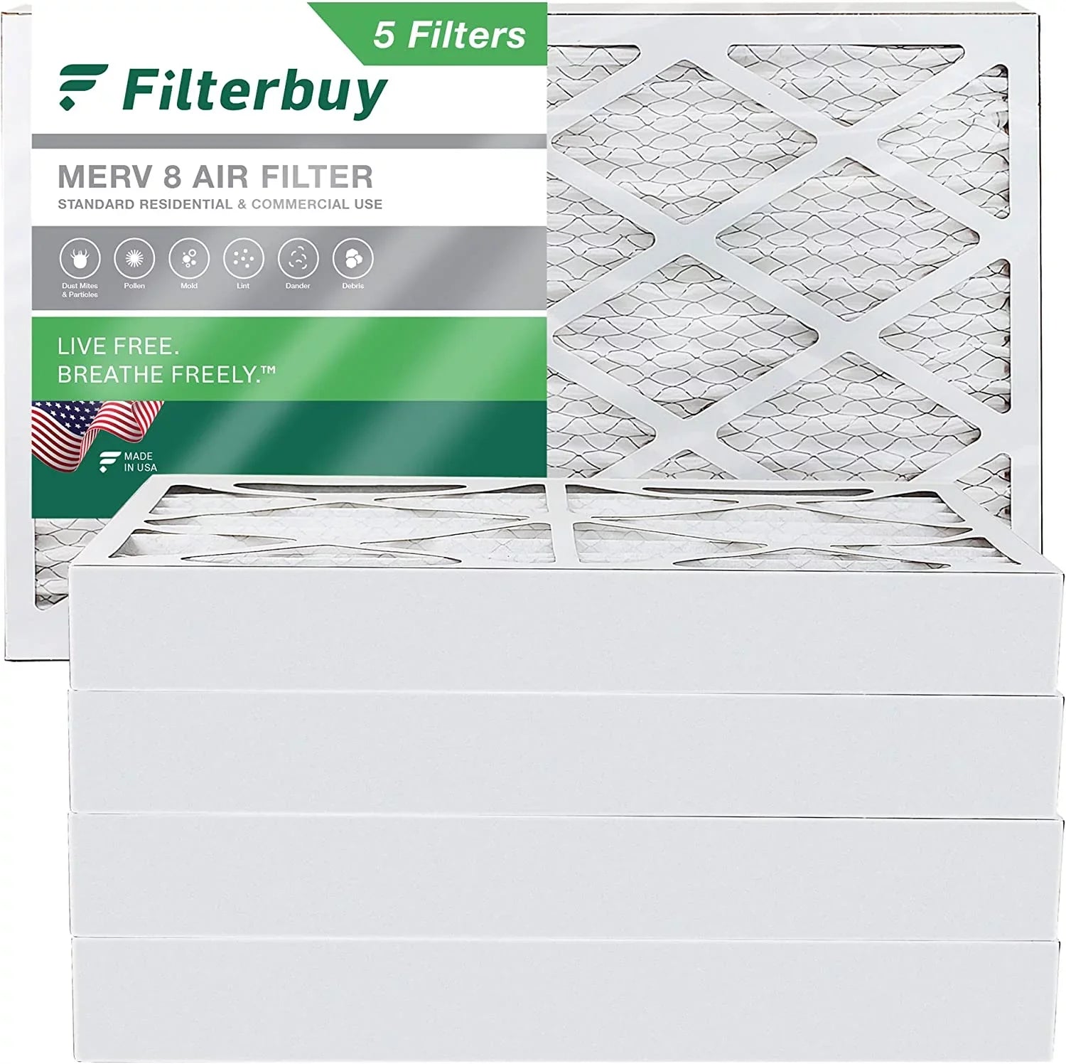 Filterbuy 10x25x4 MERV 8 Pleated HVAC AC Furnace Air Filters (5-Pack)