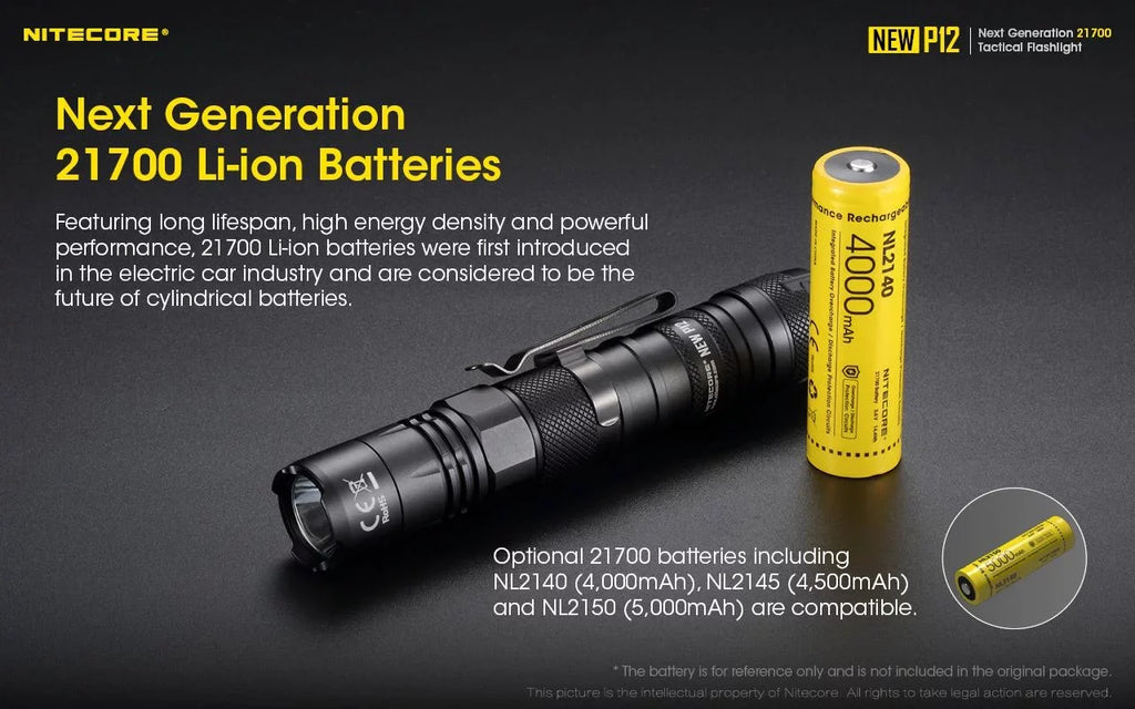 Nitecore New P12 Version LED Flashlight - 1200 Lumens w/NL2150HPR Battery, USB Cord, Offset Mount and RSW3 Pressure Switch