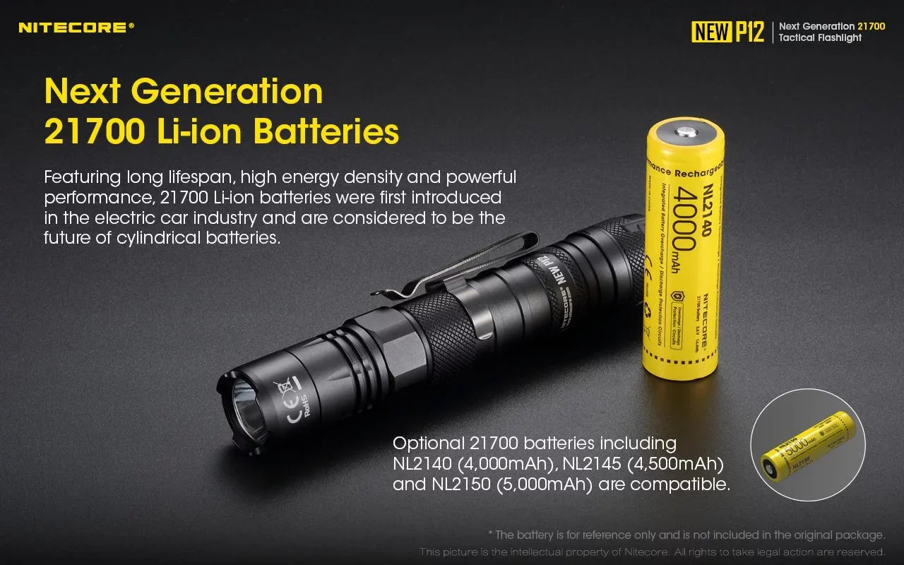 Nitecore New P12 Version LED Flashlight - 1200 Lumens w/NL2150HPR Battery, USB Cord, Offset Mount and RSW3 Pressure Switch