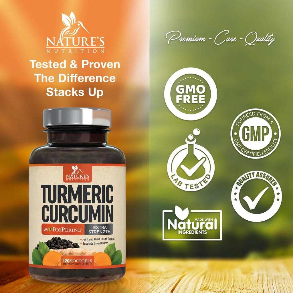 Turmeric Curcumin with BioPerine 95% Standardized Curcuminoids 1500mg Black Pepper Extract Max Absorption, Premium Joint Support, Nature's Tumeric Herbal Supplement, Non-GMO, Vegan - 120 Capsules