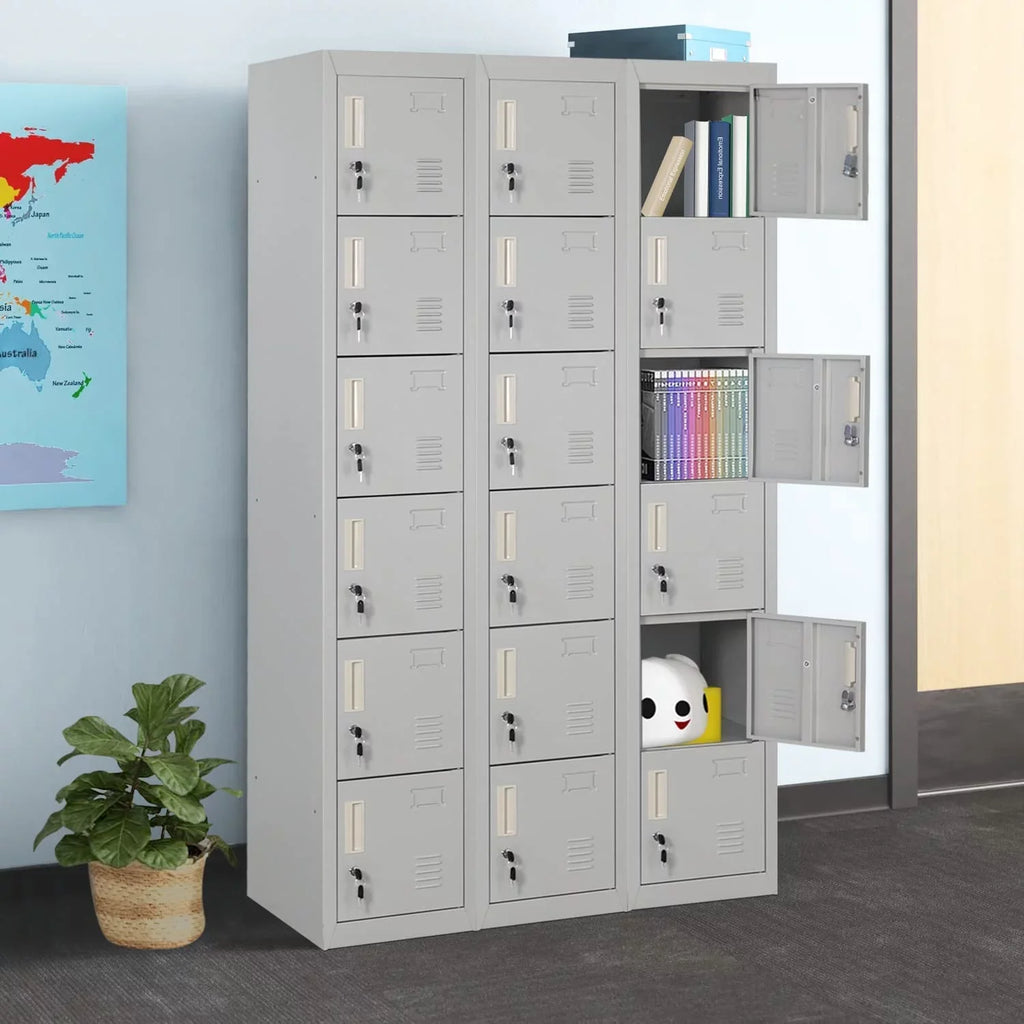 SUNCROWN Metal Locker Storage Cabinet with 6 Lockable Door School, Gym, Home, Office, Gray